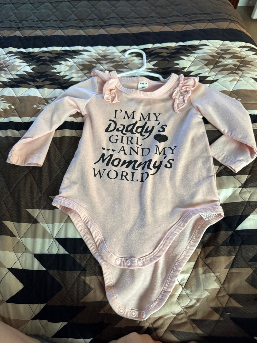 SHEIN Baby Pink Long-Sleeve Onesie with Ruffle Shoulders